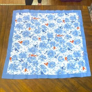 scarf vintage red blue white floral nwot 100% polyester
